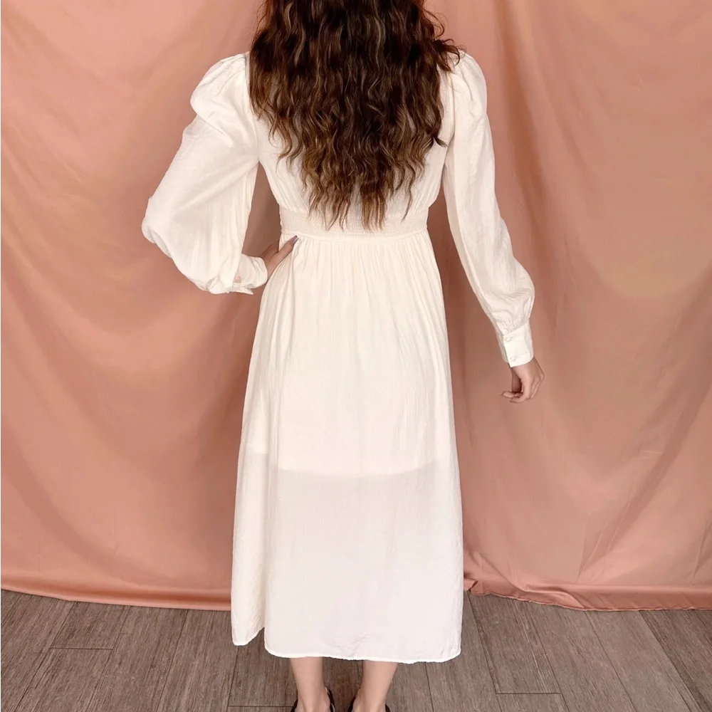 By the River Romantic Pinstripe Cottage Midi Dress